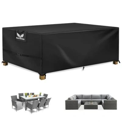 Abbildung von PATWING Abdeckung Gartenmöbel Winterfest, 600D Oxford Abdeckung, Asserdicht,Winddicht,UV Beständiges Wasserdicht, für Sitzgruppe Gartentisc (180 * 120 74cm)