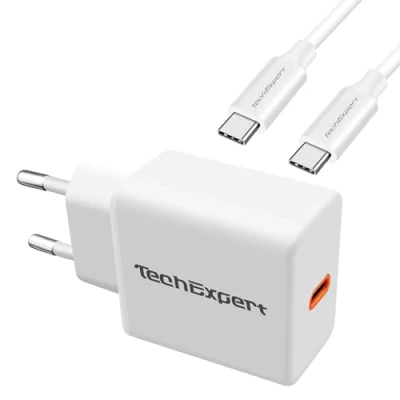 Abbildung von TechExpert Schnellladegerät Power Delivery 20 W (Weiß + Kabel C/C)