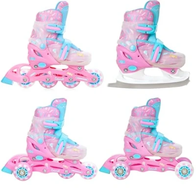 Abbildung von Verstellbare Rollschuhe 4in1 LED Räder Caramell Pink/Blau
