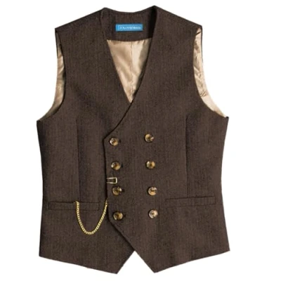 Abbildung von Solovedress Mens Vintage Wolle Anzugweste Regular Fit Weste Anzug für Hochzeit Groomsmen(Coffee,L)