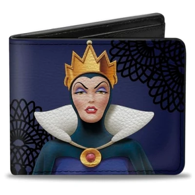 Abbildung von Buckle Down Herren Snow White&#039;s Evil Queen + Old Witch Poses Purples/Black Reisezubehör Bi Fold Brieftasche, Mehrfarbig, Standard größe
