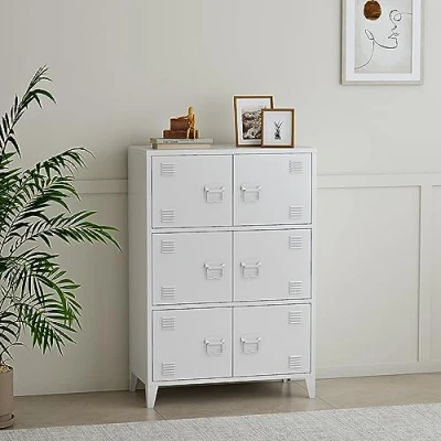 Abbildung von en.casa Mehrzweckschrank »Hamina« Büroschrank mit 6 Türen 80x140x113 cm Weiß