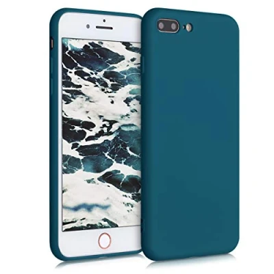 Abbildung von kwmobile Hülle kompatibel mit Apple iPhone 7 Plus/iPhone 8 Plus gummierte TPU Silikon Handyhülle Schutzhülle für kabelloses Laden Case in Petrol matt