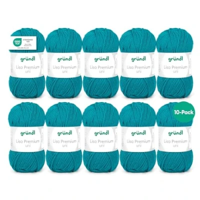 Abbildung von Gründl Wolle Lisa Premium Uni Strickgarn aus 100 % Polyacryl, Garn zum Häkeln/ Stricken 50 g / 133 m, 10 x Knäuel, Nadel: 3,5 4,5, Petrol