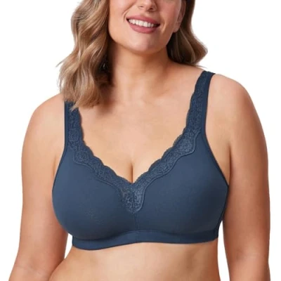 Abbildung von DELIMIRA Damen Cotton BH Ohne Bügel Baumwolle Große Größen Vollschalen Polster Sargasso 105C