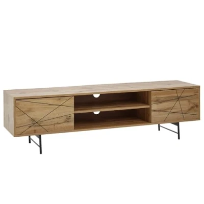 Abbildung von FINEBUY Lowboard FB76449 (Holz Eiche Dekor 160x45x40 cm mit zwei Türen), TV Kommode Hoch, Schrank Modern, Fernsehtisch
