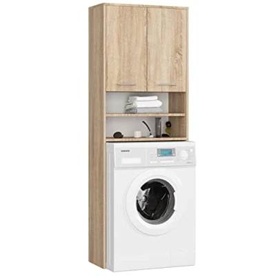Abbildung von Home Collective Waschmaschinenumbauschrank 64x30x180cm, Badezimmer Hochschrank, mit 2 Türen und 4 Regalen Badschrank Badregal Flur sonoma