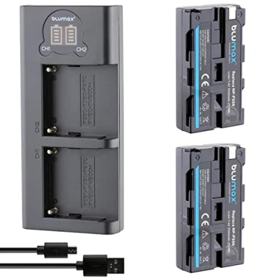 Abbildung von Blumax 2X Akku NP F550 / F750 3500mAh LG Zellen + Dual Ladegerät LCD kompatibel mit Sony F570 F530 für Blitzgeräte Videoleuchten Fieldmonitore