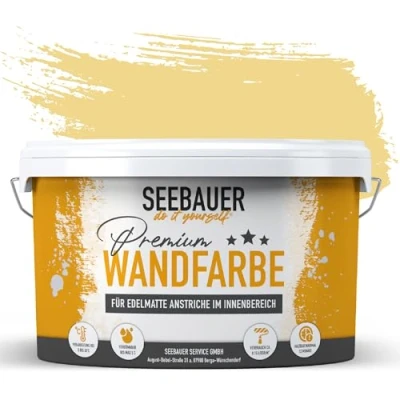 Abbildung von SEEBAUER diy Wandfarbe Gelb 2,5L für Innen (No. 447 Maple Leaf) Edelmatte senfgelbe Innenfarbe Gelbtöne sehr hohe Deckkraft Matt, Abwaschbar und Tropffrei