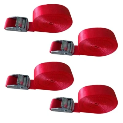 Abbildung von LOADCARE 4er Set 4m Spanngurt mit Klemmschloss Befestigungsgurt Schnellspanngurt 25mm breit Klemmschlossgurt einteiliger Zurrgurt 350daN (Rot)