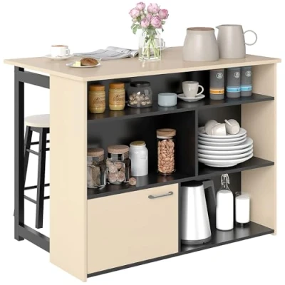 Abbildung von HOMCOM Bartisch mit Barhocker Set, 3 teiliges Esstisch Klappbarer Tischplatte, Küchentisch Schrank, Essgruppe für Esszimmer, Wohnzimmer, Schwarz