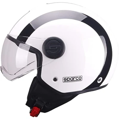 Abbildung von Sparco Riders SP601 Demi Jet Motorradhelm, Scooter Helm ECE 22.06 Homologiert, mit Anti Kratz Visier und Micrometric Auslösung, Weiss/SCHWARZ, XL