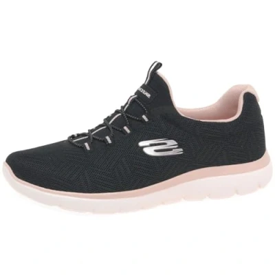 Abbildung von Skechers Damen Summits Artistry Chic Sneaker, Schwarzes Netzgewebe, Hellrosa Besatz, 40.5 EU