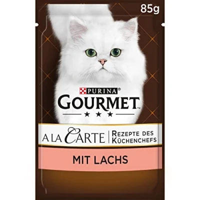 Abbildung von Gourmet A la Carte Katzenfutter nass, mit Lachs und Gemüse, 26er Pack (26 x 85g)