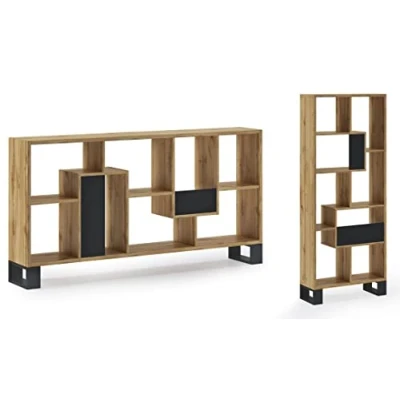 Abbildung von Skraut Home Designregal 168 x 69 25 cm vertikal oder horizontal Zick Zack Loft Modell einfache Montage widerstandsfähig dunkle Eiche und schwarzes Holz