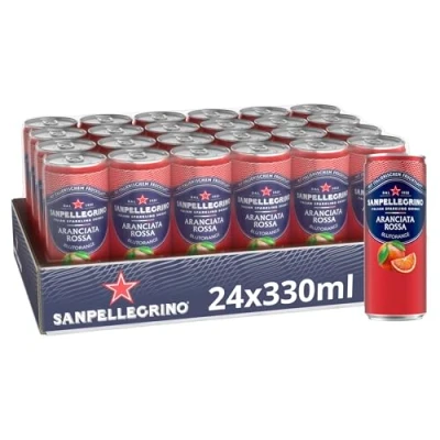 Abbildung von Sanpellegrino San Pellegrino Naturali Aranciata Rossa Orangen Blutorangen Limonade mit 10% Orangensaft und 5% Blutorangensaft (aus Konzentraten) 24er Pack (24 x 330ml) Einweg Dosen