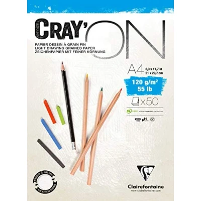 Abbildung von Clairefontaine 975021C Zeichenblock Cray’On (120 g, ideal für Trockentechniken, 50 Blatt, DIN A3, 29,7 x 42 cm, kopfseitig geleimt) extra weiß