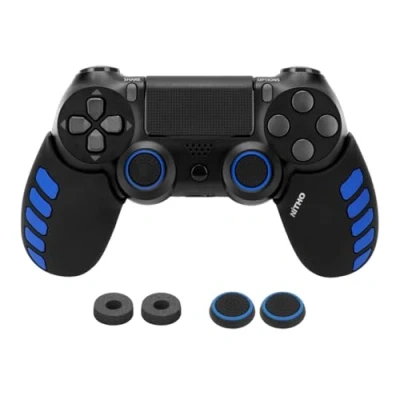 Abbildung von NiTHO Gaming Kit für Controller PS4, Kompletter Verbesserungsset Anti Schwitz Silikongriffe, Joystick Kappen, Präzisionsringe, Spielzubehör Playstation 4 Schwarz/Blau