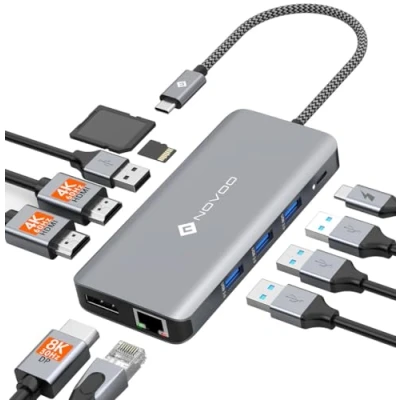 Abbildung von NOVOO Docking Station 4K@60Hz Triple Display USB C Hub Dual HDMI mit DisplayPort Multiport Adapter, 2 4K@60Hz,Gigabit Ethernet,100WPD,SD/TF,4xUSB für MacBook, andere Laptops