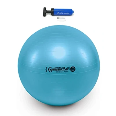 Abbildung von Original Pezzi Gymnastikball Maxafe Ø 42, 53, 65 &amp; 75cm in Allen Farben inkl. ATC Ballpumpe bis 400 kg belastbar Fitness, Reha, Therapie, Gymnastik und als Sitzball fürs Büro, 53cm hellblau
