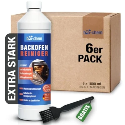 Abbildung von bio chem Backofenreiniger EXTRA STARK 6x1000ml Gel Paste inkl. Pinsel I Selbstarbeitender Fettlöser für Backofen, Herd &amp; Grill Löst Eingebranntes ohne Aufheizen, Schrubben Gerüche Made in DE
