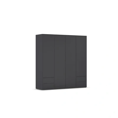 Abbildung von Rauch Möbel Nabila, Drehtürenschrank, Kleiderschrank, Kleiderschränke, Garderobe, 4 türig, Schubladen, Push to Open, Farbe Grau metallic, Schwarz, 187x194x53cm