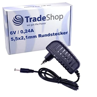 Abbildung von Trade Shop 6V 0,24A Netzteil Ladegerät Ladekabel Netzgerät kompatibel mit Casio HR 150 TER, 8 TER/Taschenrechner, Tischrechner, Druckrechner