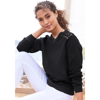 Abbildung von Vivance Sweatshirt, mit Spitzeneinsätzen an Schulter und Ärmel