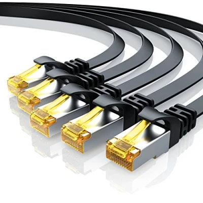 Abbildung von 5 x 0,5m CAT 7 Netzwerkkabel Flach Ethernet Kabel Gigabit Lan 10 Gbit s Patchkabel Flachbandkabel Verlegekabel Cat.7 Rohkabel U FTP PIMF Schirmung mit RJ 45 Stecker Switch Router Modem