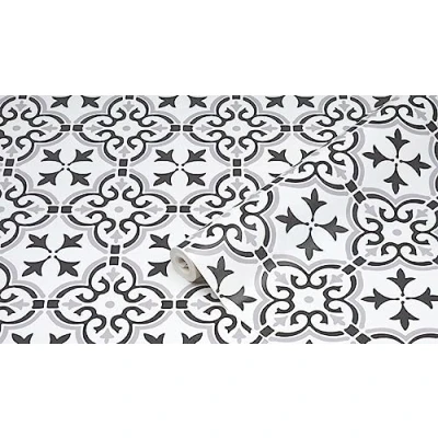 Abbildung von d c fix Wandbelag Ceramics Wandtapete Fliesentapete Fliesenspiegel Tapete Design Renovierung Upcycling Wand Küche Bad Schlafzimmer Wohnzimmer Waschküche Floral Shapes 67,5 cm x 4 m