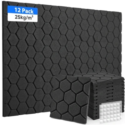 Abbildung von Akustikschaumstoff 12 Stück Akustikpaneele Schaumstoffplatte, Akustikplatten Schallabsorber Schalldämmung Schallschutzmatte für Aufnahmeräume und Büros 30x30x2.5cm Schwarz