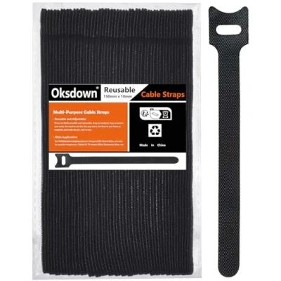 Abbildung von Oksdown Klett Kabelbinder Wiederverwendbare Schwarz 50 Stück Klettband Klettkabelbinder Kabel Kabelklett Klettbinder Verstellbare Wiederverschließbar Kabelklettbänder