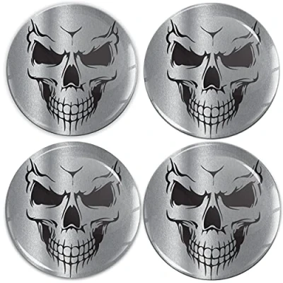 Abbildung von SkinoEu Aufkleber Autoaufkleber für Radkappen Nabenkappen Nabendeckel Radnabendeckel Rad 50mm Silber Totenkopf Schädel A 9350