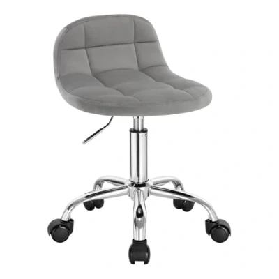 Abbildung von WOLTU Bürohocker mit Rollen, Schminktisch Stuhl höhenverstellbar, Rollrocker niedriger Rückenlehne, Arbeitshocker, Sitzhöhe 43,5 55 cm, Samt, Hellgrau, BS131hgr