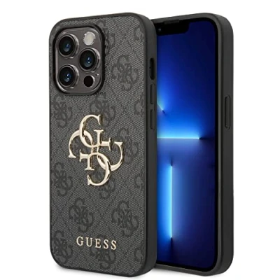 Abbildung von CG MOBILE Guess Handyhülle iPhone 15 Pro Max in Grau 4G Big Metal Logo Anti Kratzer, Bequem &amp; Langlebig Hartschale mit Zugänglichen Anschlüssen
