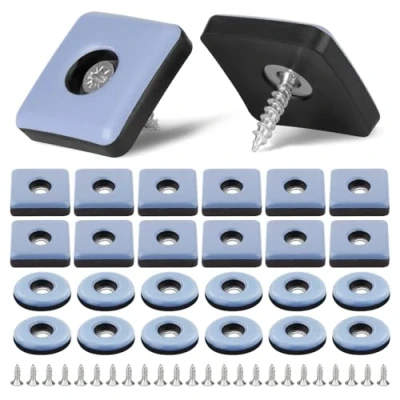 Abbildung von 24 Stück 25x25mm Möbelgleiter Rund Teflongleiter Zum Schrauben Stuhlgleiter Gleiter PTFE Gleitoberfläche Eckige Teppichgleiter Für Schwere Möbel Teppich