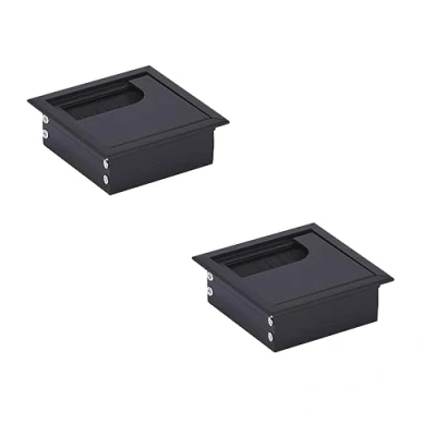 Abbildung von HOOZ 2X Kabeldurchführung Schreibtisch, 80mm Aluminium Kabeldurchlass mit Bürstendichtung, Tisch für Büro Arbeitsplatten, Kabelkanal Möbel und Schreibtisch (Quadratisch)