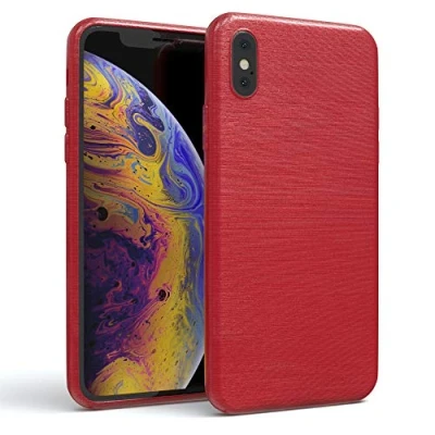 Abbildung von EAZY CASE Hülle kompatibel mit iPhone X/XS Schutzhülle Silikon, gebürstet Slimcover in Edelstahl Optik, Handyhülle, TPU Hülle/Soft Case, Backcover, Silikonhülle Brushed, Rot