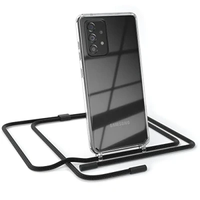 Abbildung von EAZY CASE kombinierbare Handyketten kompatibel mit Samsung Galaxy A52 / A52S, Transparente Silikon Hülle Umhängeband, abnehmbar durch abschraubbare Endstücke, Hülle, Umhängetasche, Schwarz