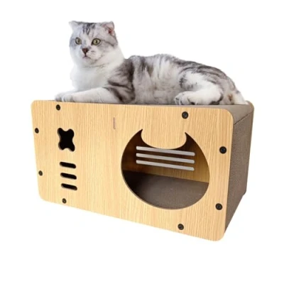 Abbildung von Heikoeco Kratzbrett Katzenhöhle mit Kratzbrett, XXL katzenhaus Indoor aus Pappe, indoor,katzenhöhle XXL,kratzpappe für katzen,55x29x28cm