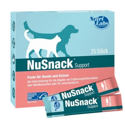 Abbildung von NutriLabs NuSnack® Hunde &amp; Katzen Snacks 25 Sachets à 10 g Abgabehilfe Snack für Leckerli mit Lachsgeschmack Leckereien Medikamente etc.
