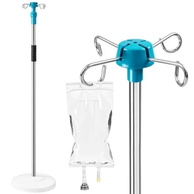 Abbildung von QWORK® Höhenverstellbarer Infusionsständer aus rostfreiem Edelstahl, 113cm 195cm, mit 4 Haken und stabiler Basis