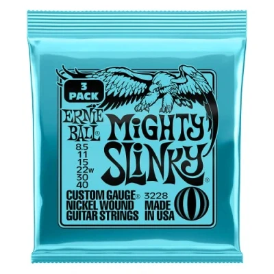 Abbildung von Ernie Ball Mighty Slinky Nickel Wound E Gitarrensaiten, 3er Pack, Stärke 8.5 40