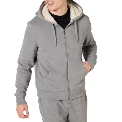 Abbildung von Amazon Essentials Herren Hoodie mit Sherpa Futter und durchgehendem Reißverschluss, Hellgrau Meliert, S
