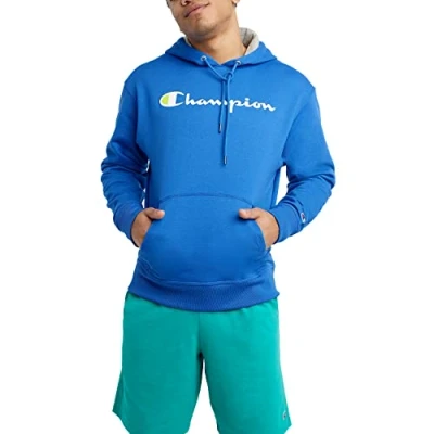 Abbildung von Champion Herren Kapuzenpullover Powerblend Fleece Pullover Hoodie Script Logo, Bright Royal y07718, S