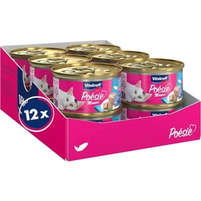 Abbildung von Vitakraft Poésie Mousse, Nassfutter Katze, luftige mit Lachs, ohne Zusatz von Zucker und Getreide (12x 85g)