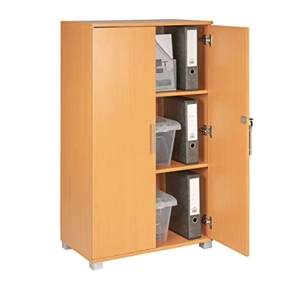 Abbildung von MMT Aufbewahrungsschrank Schrank 2 Türen Abschließbarer Aktenschrank Hoher Buchenholz für Zuhause, Büro, Dokumente, Akten, Küche, Speisekammer &amp; Garage