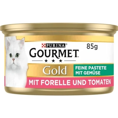 Abbildung von GOURMET PURINA Gold Feine Pastete mit Gemüse Katzenfutter nass, Forelle und Tomaten, 12er Pack (12 x 85g)