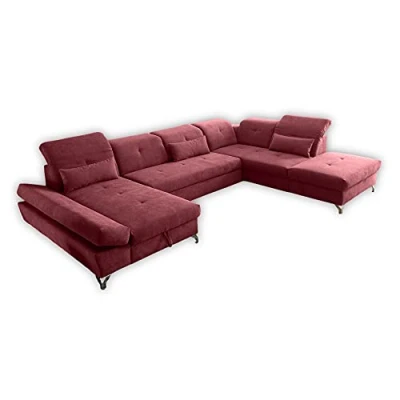 Abbildung von Stella Trading MELFI Wohnlandschaft in U Form, Stoffbezug Berry Ausziehbares Sofa mit Schlaffunktion &amp; Bettkasten 350 x 73 (96) 245 cm (B/H/T)