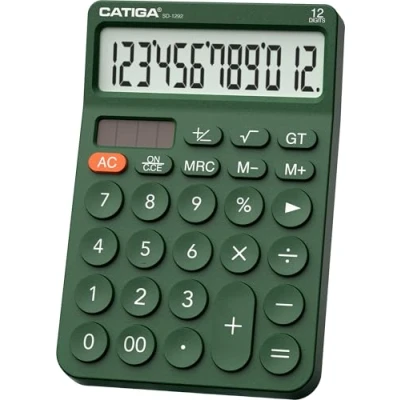 Abbildung von CATIGA 12 stelliger Tischrechner mit großem LCD Display, rundem Design, große Taste, Solar und Batterie Dual Power, Standardfunktion für Büro, Zuhause, Schule, SD 1292